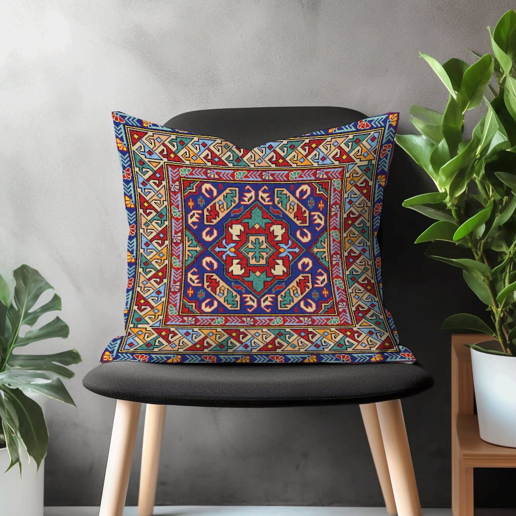 Aztec Kilim Pillow Cover, Turkish Rug Pattern Cushion Case, Southwestern Farmhouse Bedroom Throw Pillow Case, Ethnic Home Decor