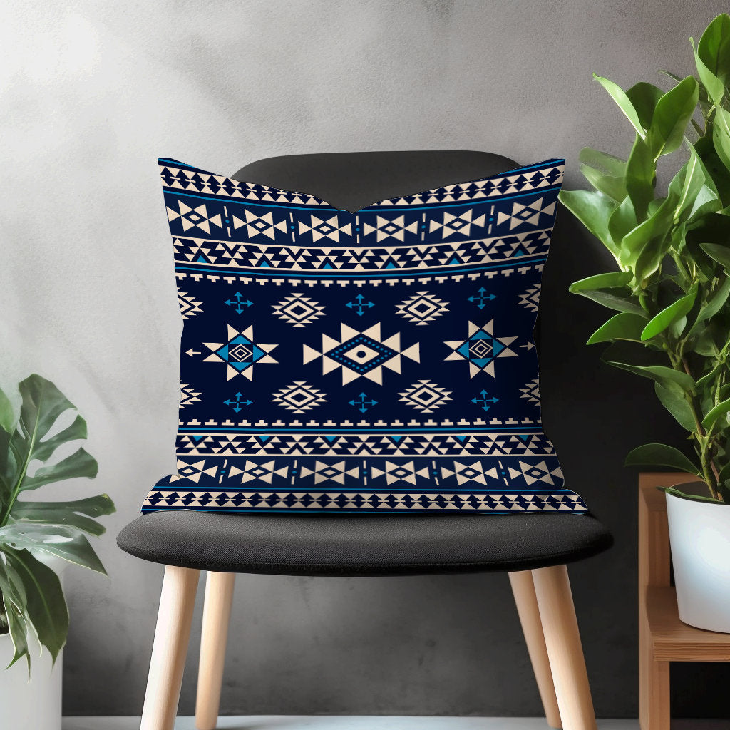 Navy Blue Kilim Pillow Cover, Traditional Print Cushion Case, Authentic Living Room Throw Pillow Cover, Ethnic Bedroom Tribal Decoration