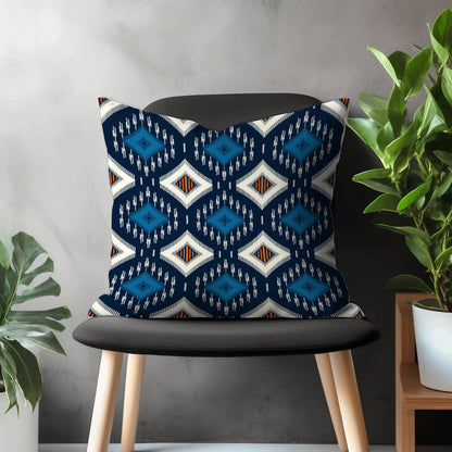 Navy Blue Kilim Pillow Cover, Traditional Print Cushion Case, Authentic Living Room Throw Pillow Cover, Ethnic Bedroom Tribal Decoration