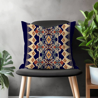 Navy Blue Kilim Pillow Cover, Traditional Print Cushion Case, Authentic Living Room Throw Pillow Cover, Ethnic Bedroom Tribal Decoration