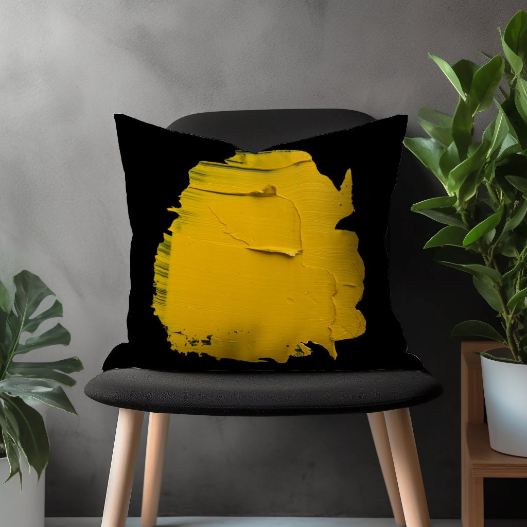 Abstract Paint Effect Pillow Cover, Brushed Stroke Pillow Euro Shams, Black&Yellow Bedroom Throw Pillow Case, 18x18 20x20 Any Size Pillow