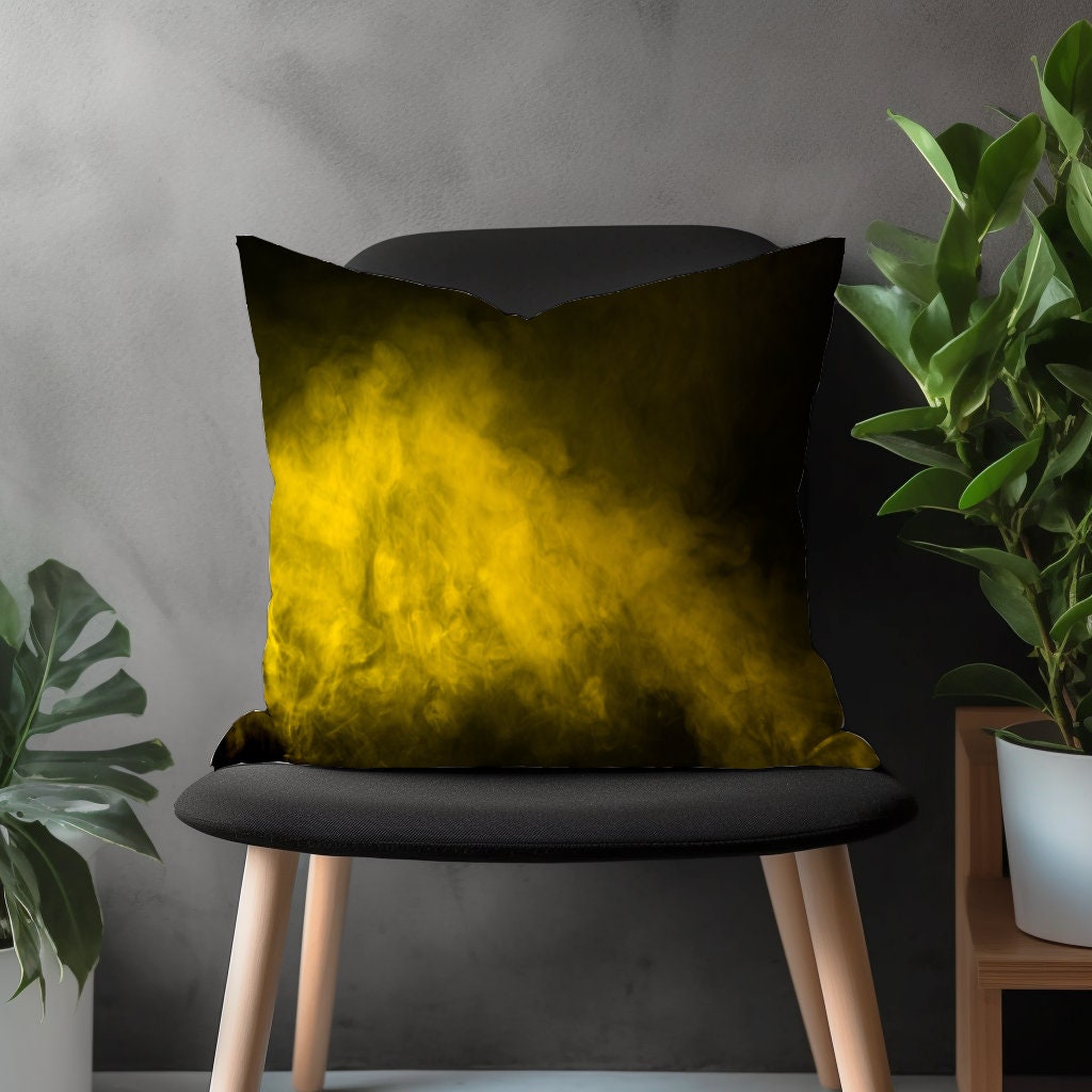 Abstract Paint Effect Pillow Cover, Brushed Stroke Pillow Euro Shams, Black&Yellow Bedroom Throw Pillow Case, 18x18 20x20 Any Size Pillow