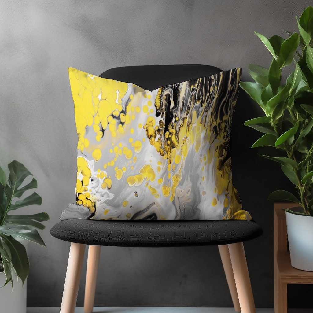 Abstract Paint Effect Pillow Cover, Brushed Stroke Pillow Euro Shams, Black&Yellow Bedroom Throw Pillow Case, 18x18 20x20 Any Size Pillow