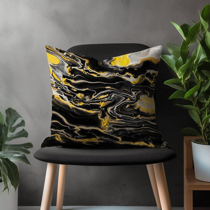 Abstract Paint Effect Pillow Cover, Brushed Stroke Pillow Euro Shams, Black&Yellow Bedroom Throw Pillow Case, 18x18 20x20 Any Size Pillow