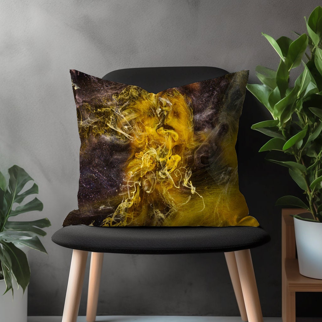 Abstract Paint Effect Pillow Cover, Brushed Stroke Pillow Euro Shams, Black&Yellow Bedroom Throw Pillow Case, 18x18 20x20 Any Size Pillow