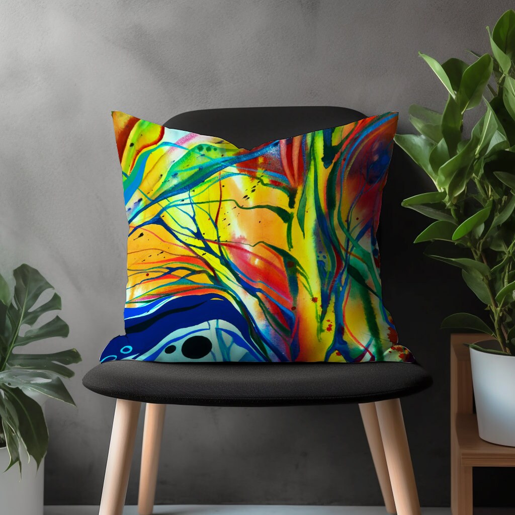 Abstract Colorful Pillow Cover, Boho Decorative Pillow Sham, Vivid Living Room Decor, Vibrant Bedroom Throw Pillow Case, Modern Home Textile