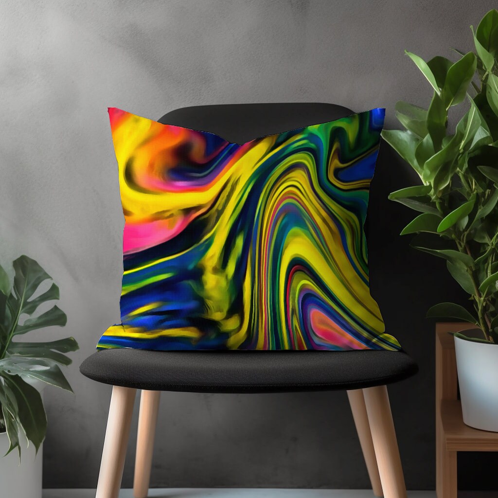 Abstract Colorful Pillow Cover, Boho Decorative Pillow Sham, Vivid Living Room Decor, Vibrant Bedroom Throw Pillow Case, Modern Home Textile