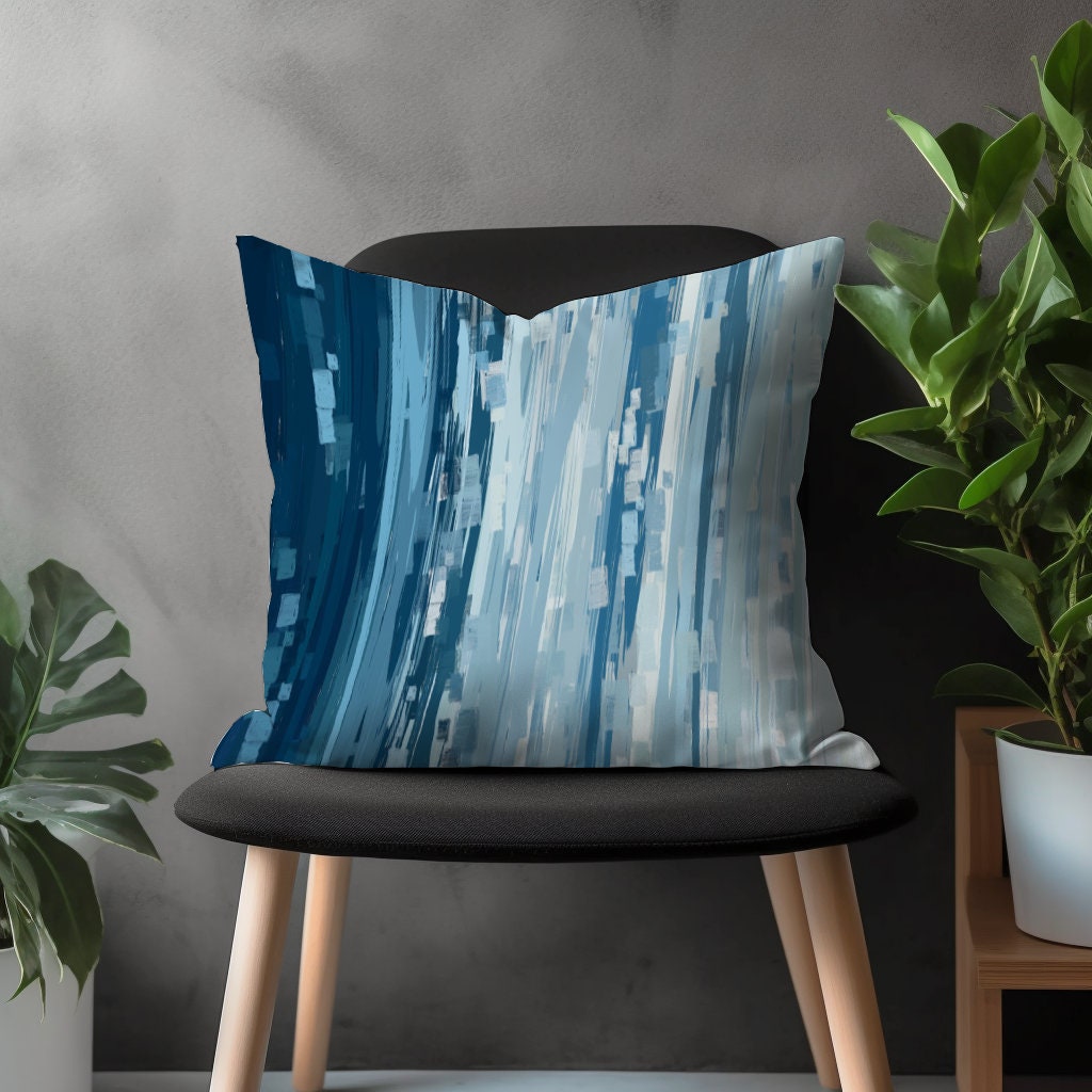 Blue Abstract Pillow Cover, Navy Blue Paint Effect Cushion Case, Brush Stroke Bedroom Throw Pillow Case, Modern Living Room Decoration