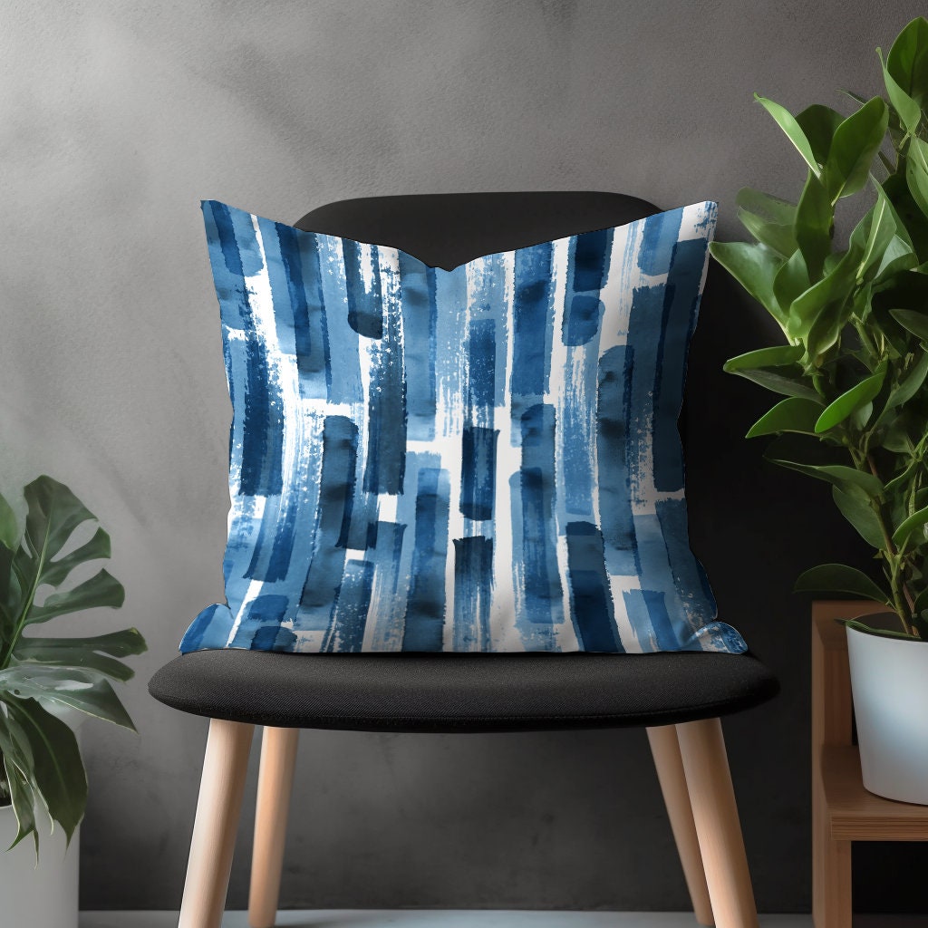 Blue Abstract Pillow Cover, Navy Blue Paint Effect Cushion Case, Brush Stroke Bedroom Throw Pillow Case, Modern Living Room Decoration