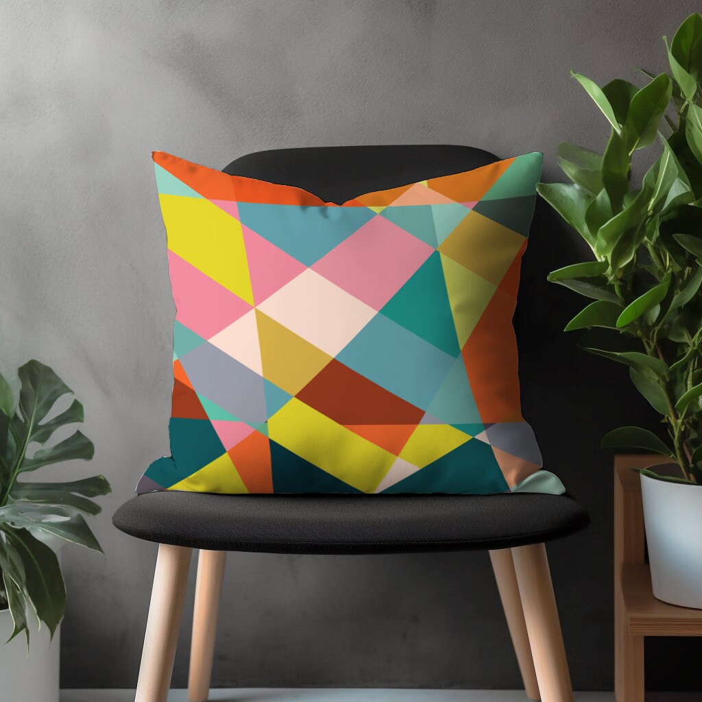 Retro Colorful Pillow Cover, Mid Century Modern Cushion Case, Abstract Home Decor, Geometric Bedroom Throw Pillow Case, Vivid Living Room