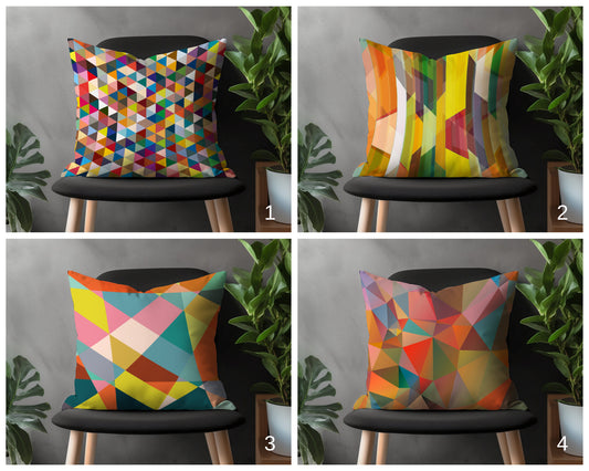 Retro Colorful Pillow Cover, Mid Century Modern Cushion Case, Abstract Home Decor, Geometric Bedroom Throw Pillow Case, Vivid Living Room