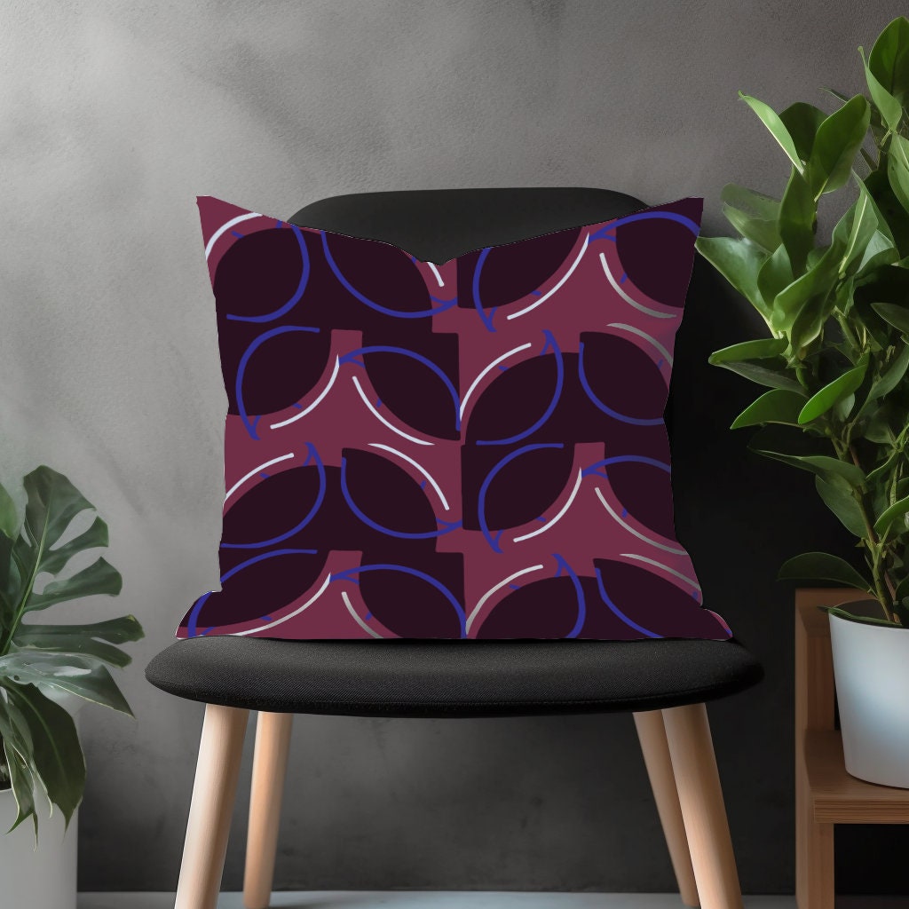 Maroon Abstract Pillow Cover, Geometric Bordeaux Pillow Euro Sham, Mid Century Modern Deep Red Home Decor, Custom Throw Pillow Case