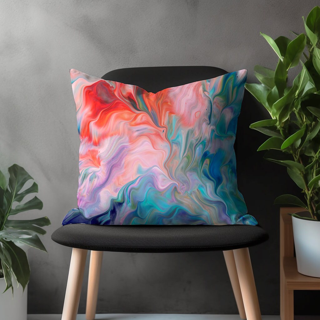 Contemporary Throw Pillow Cover, Decorative Accent Cushion Case, Abstract Living Room Decor, Boho Bedroom Decoration, Colorful Home Textiles