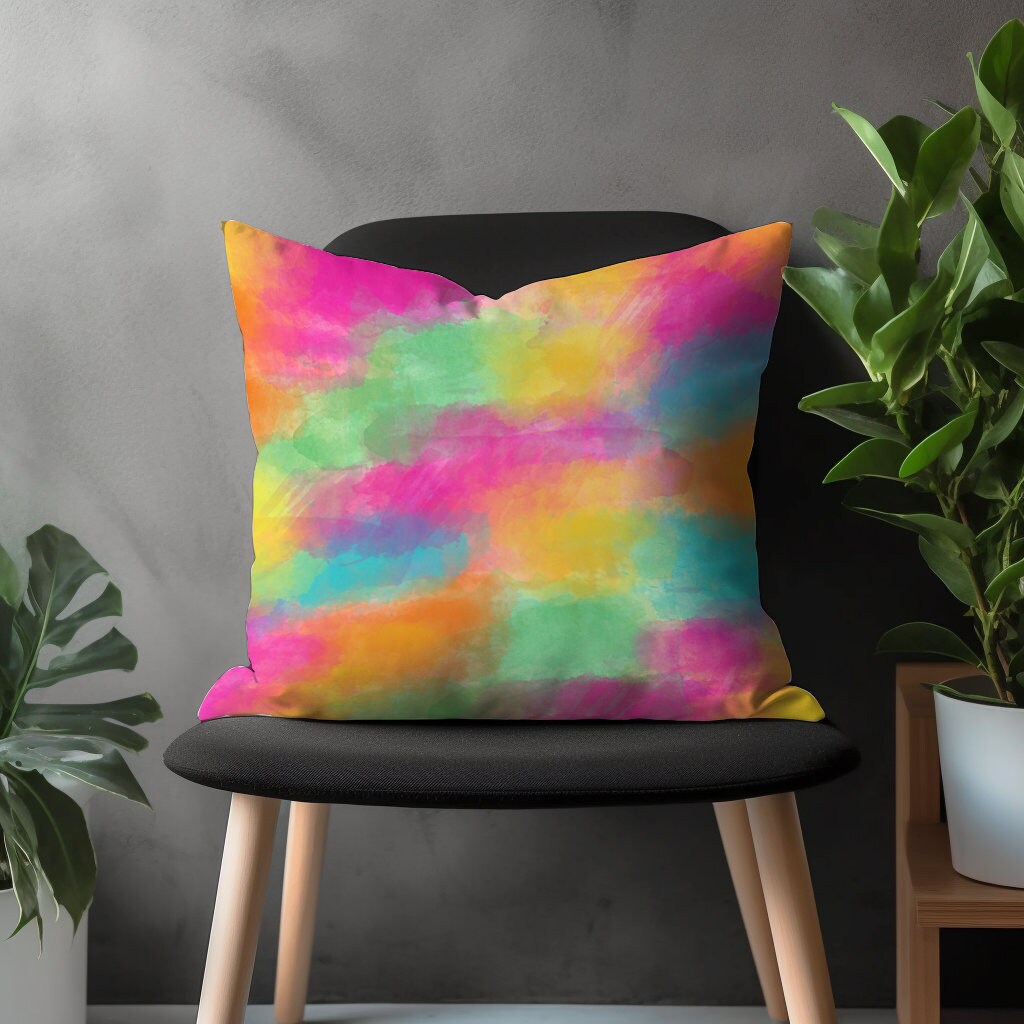 Contemporary Throw Pillow Cover, Decorative Accent Cushion Case, Abstract Living Room Decor, Boho Bedroom Decoration, Colorful Home Textiles