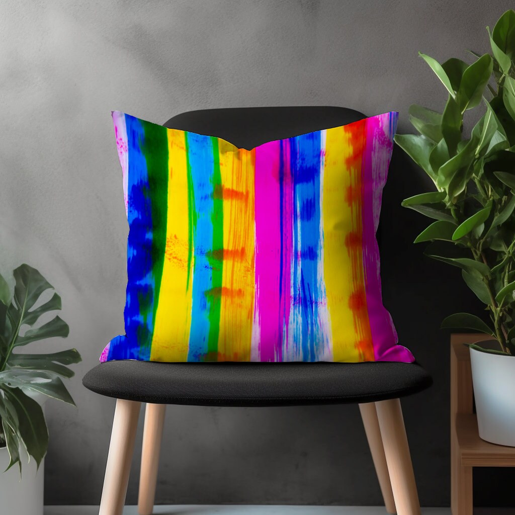 Stripe Colorful Pillow Cover, Abstract Boho Cushion Case, Decorative Bedroom Throw Pillow, Bright Living Room Home Textile, Vivid Home Decor