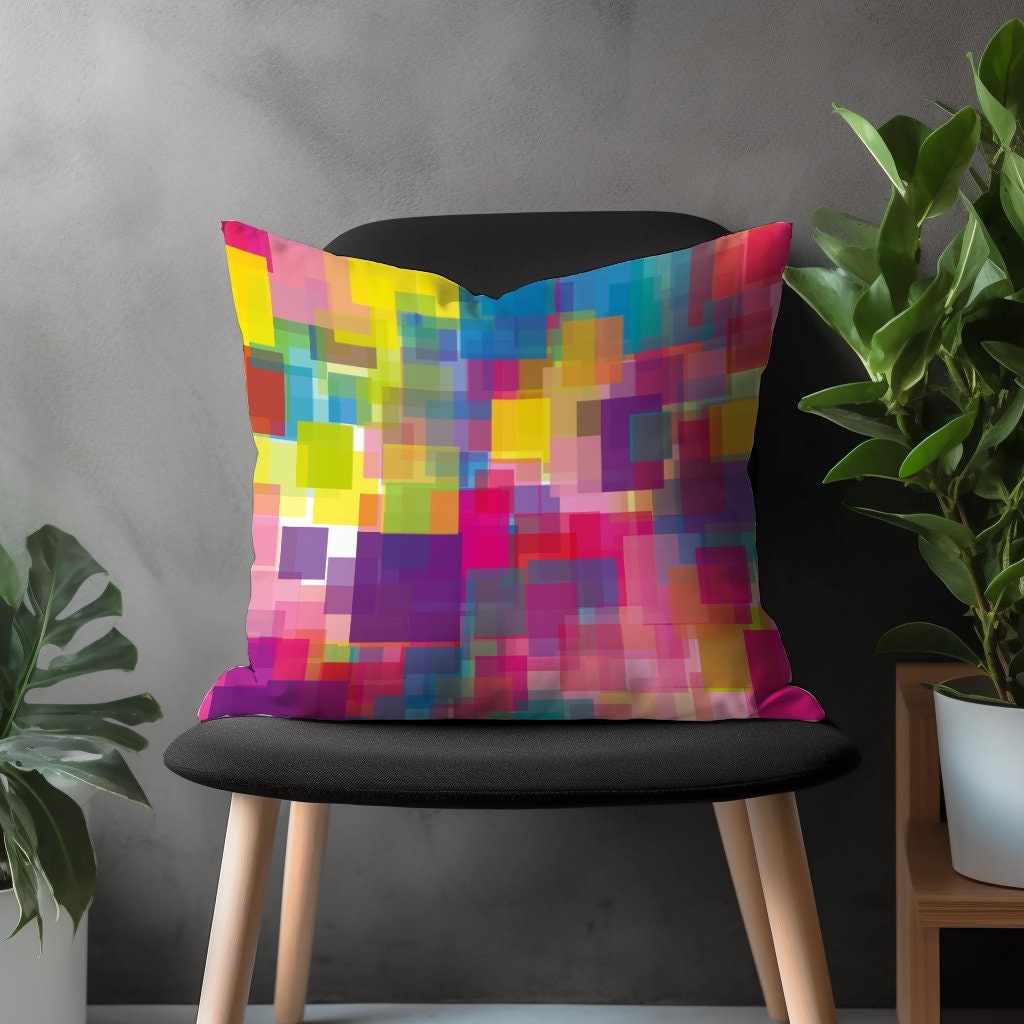 Colorful Pixel Pillow Cover, Abstract Cushion Case, Bright Living Room Decor, Vivid Bedroom Throw Pillow Case, Vibrant Home Decoration