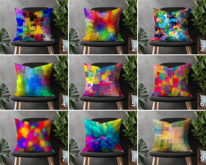 Colorful Pixel Pillow Cover, Abstract Cushion Case, Bright Living Room Decor, Vivid Bedroom Throw Pillow Case, Vibrant Home Decoration