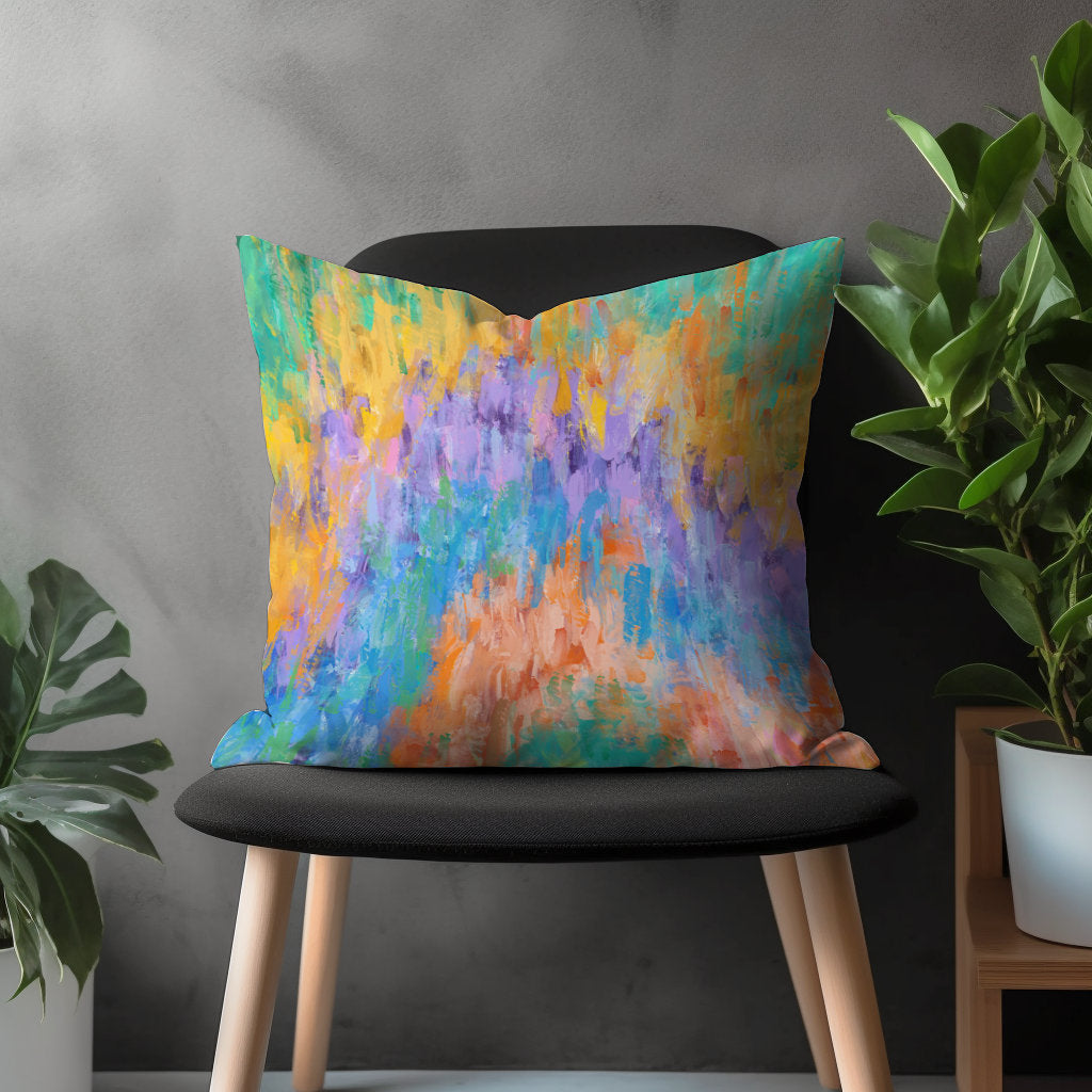 Paint Effect Pillow Cover, Brushed Stroke Cushion Case, Abstract Living Room Decoration, Colourful Boho Bedroom Throw Pillow Case