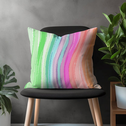 Colorful Stripe Pillow Cover, Rainbow Pattern Cushion Case, Boho Living Room Decoration, Eclectic Bedroom Throw Pillow Case