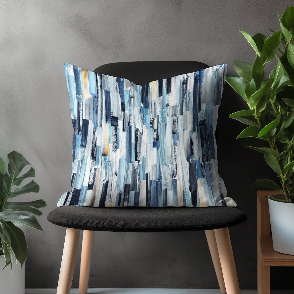 Blue Modern Pillow Cover, Brush Effect Cushion Case, Abstract Bedroom Throw Pillow Decoration, Boho Living Room Decor