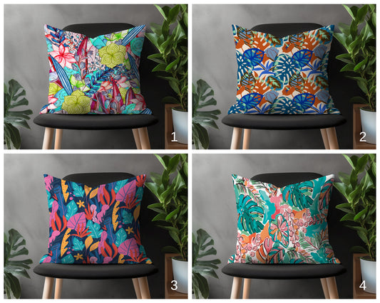 Floral Exotic Pillow Cover, Colorful Flower Tropical Cushion Case, Botanical Bedroom Throw Pillow Cover, Modern Living Room Decoration