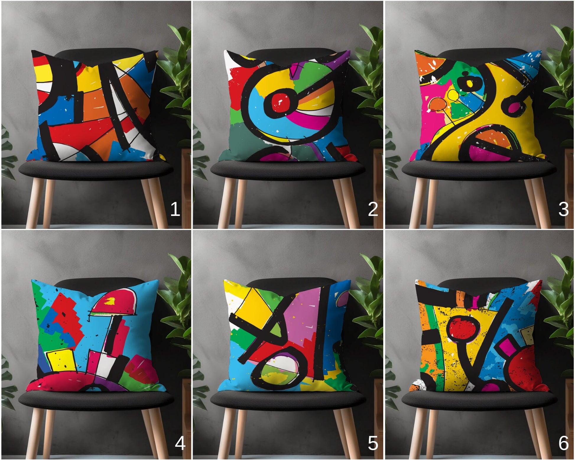 Colorful Abstract Pillow Cover, Retro Style Cushion Case, Mid Century Modern Vivid Living Room Decoration, Bright Bedroom Throw Pillow Case