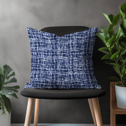 Navy Blue Basket Weave Look Pillow Cover, Blue Modern Cushion Case, Digital Printed Bedroom Throw Pillow Case, Living Room Decoration