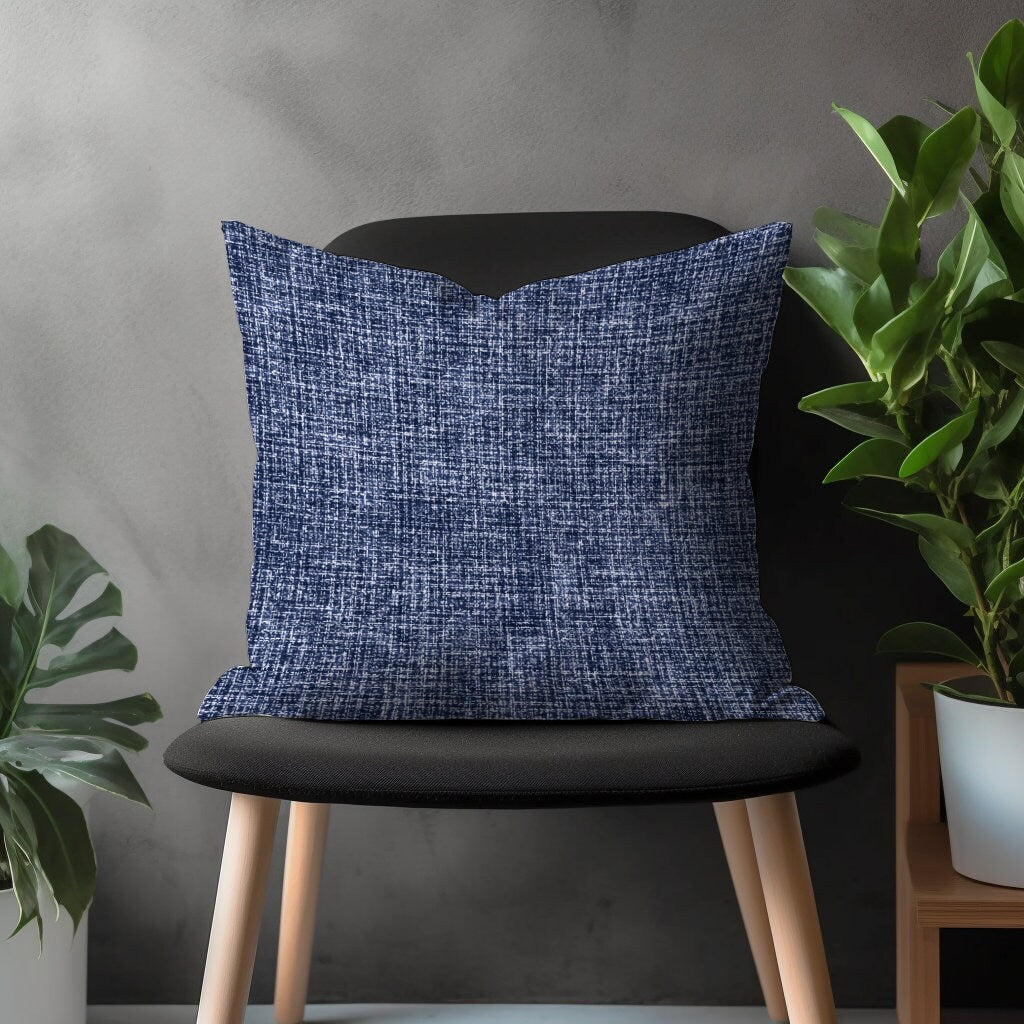 Navy Blue Basket Weave Look Pillow Cover, Blue Modern Cushion Case, Digital Printed Bedroom Throw Pillow Case, Living Room Decoration