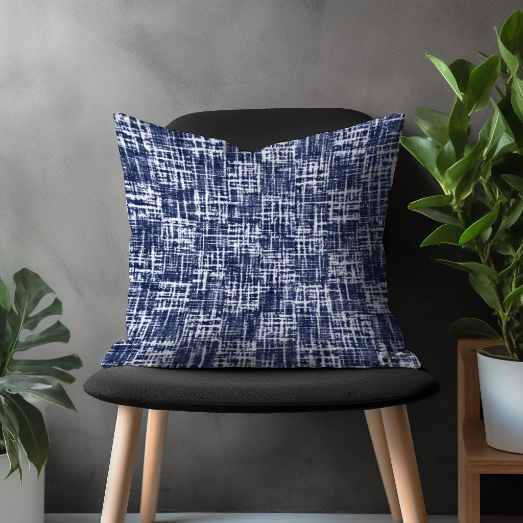 Navy Blue Basket Weave Look Pillow Cover, Blue Modern Cushion Case, Digital Printed Bedroom Throw Pillow Case, Living Room Decoration