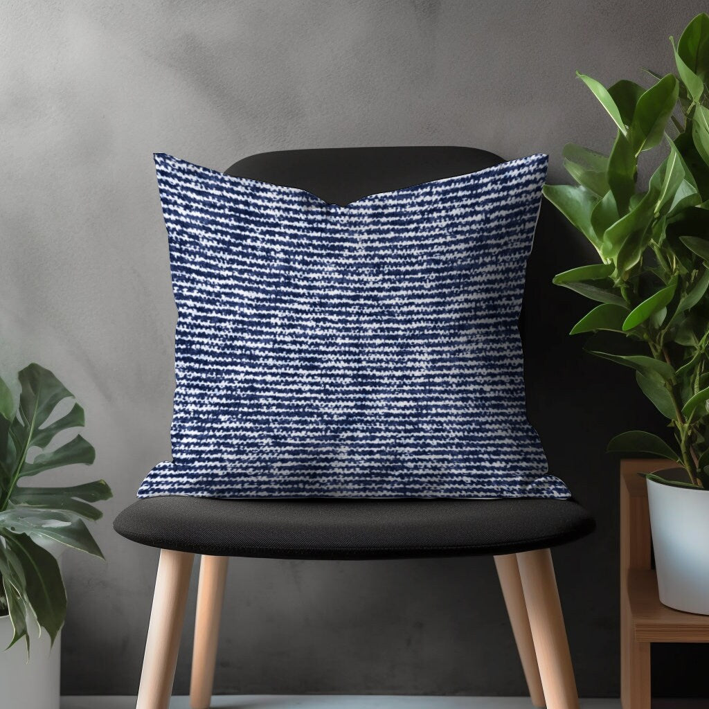 Blue Textured Pillow Cover, Navy Blue Semi-Plain Cushion Case, Modern Living Room Decoration, Digital Printed Bedroom Throw Pillow Case