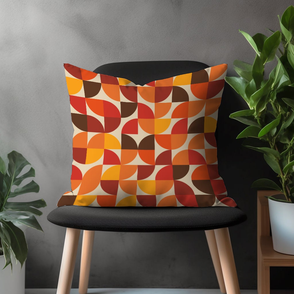 Mid Century Modern Pillow Cover, Boho Abstract Cushion Case, Retro Bedroom Throw Pillow, Colorful Living Room Decoration, Any Size Pillow