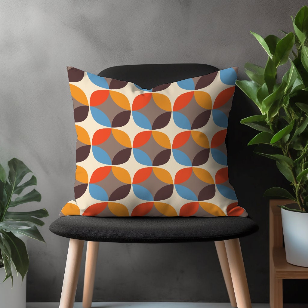 Retro Throw Pillow Cover, Colorful Geometric Living Room Decor, Boho Pillow Sham, Abstract Bedroom Home Decoration, Custom Euro Sham Pillow