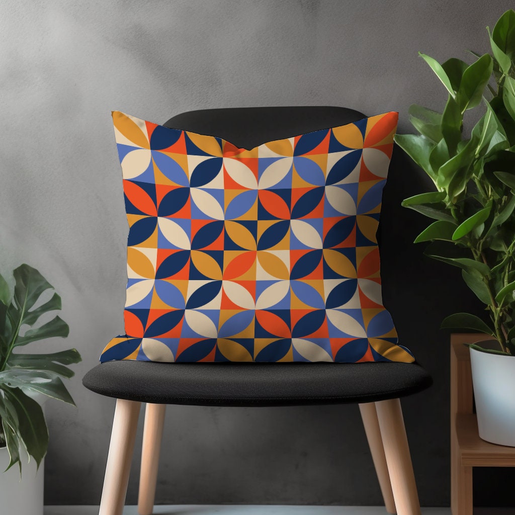 Retro Throw Pillow Cover, Colorful Geometric Living Room Decor, Boho Pillow Sham, Abstract Bedroom Home Decoration, Custom Euro Sham Pillow