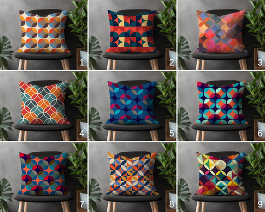 Retro Throw Pillow Cover, Colorful Geometric Living Room Decor, Boho Pillow Sham, Abstract Bedroom Home Decoration, Custom Euro Sham Pillow