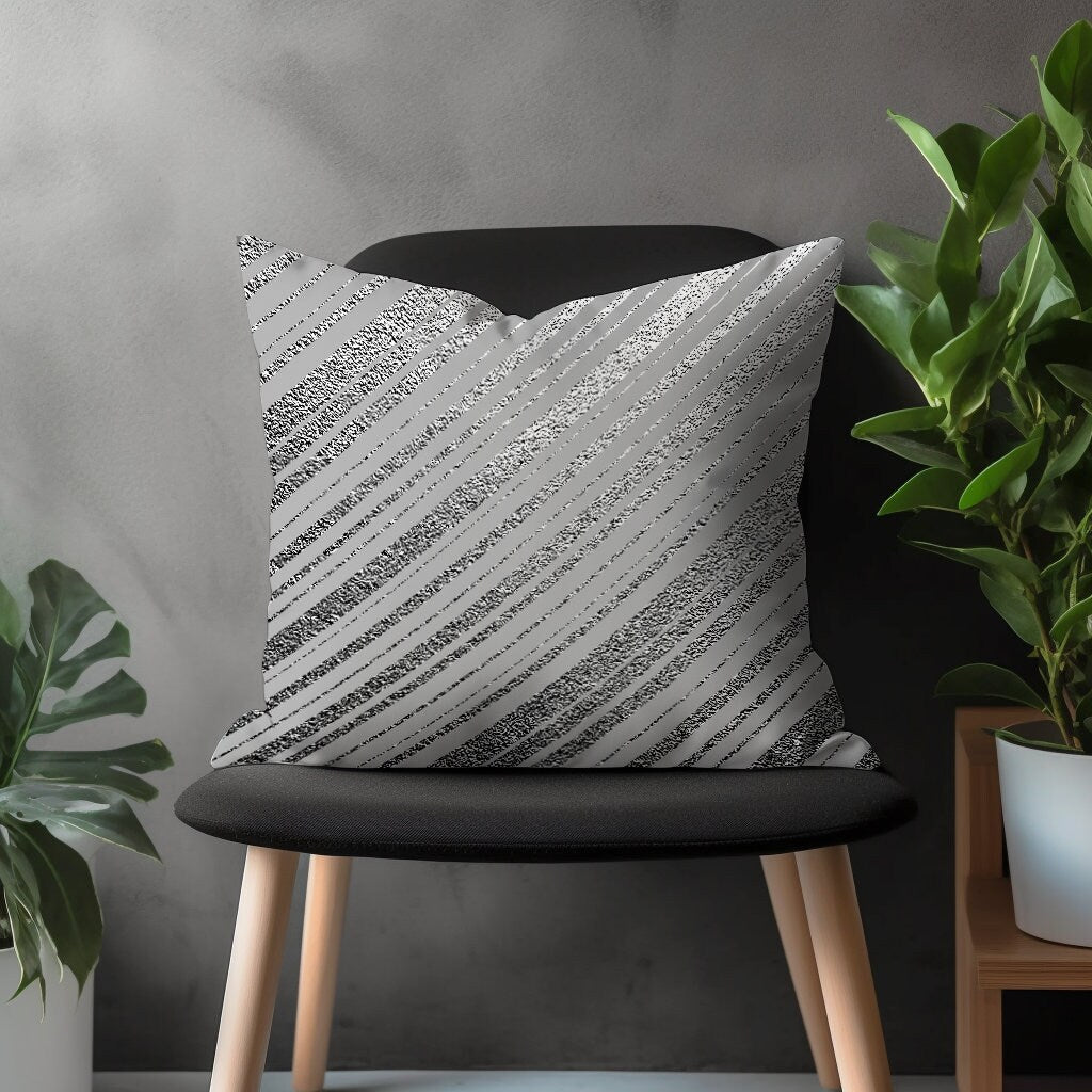 Abstract Gray Pillow Cover, Retro Silver Cushion Case, Geometric Black & White Living Room Decoration, Bedroom Throw Pillow Case