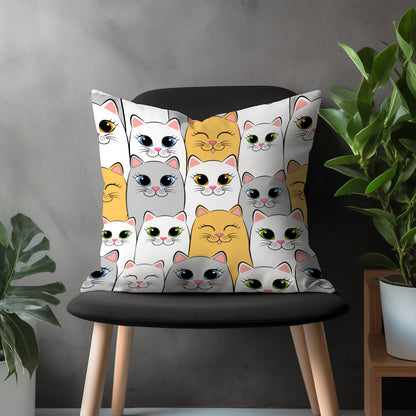 Cute Cat Pillow Cover, Kitten Cushion Case, Funny Kitty Home Decoration, Animal Pattern Living Room Decor, Any Size Pillow Case