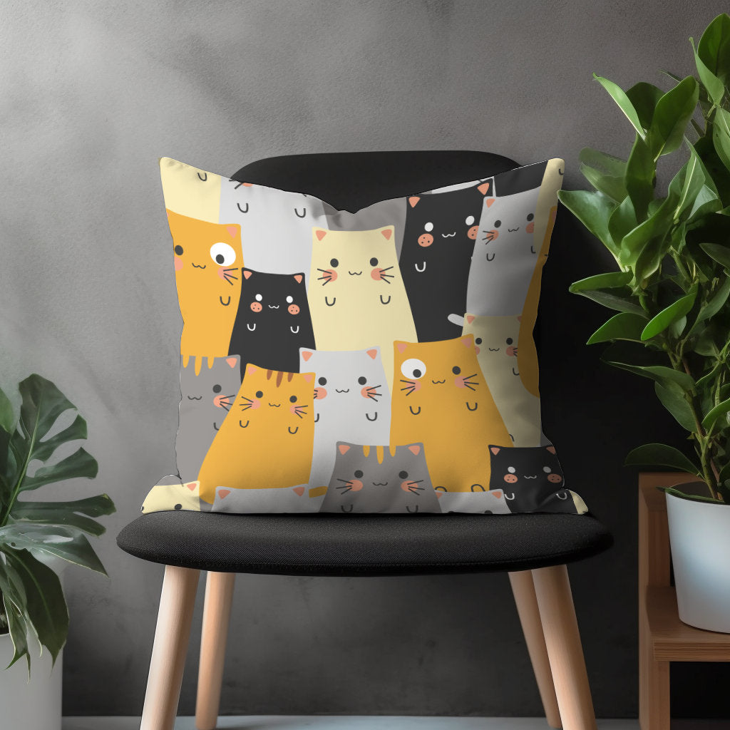 Cute Cat Pillow Cover, Kitten Cushion Case, Funny Kitty Home Decoration, Animal Pattern Living Room Decor, Any Size Pillow Case