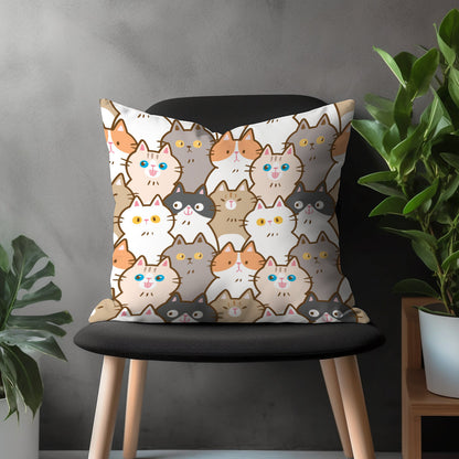 Cute Cat Pillow Cover, Kitten Cushion Case, Funny Kitty Home Decoration, Animal Pattern Living Room Decor, Any Size Pillow Case