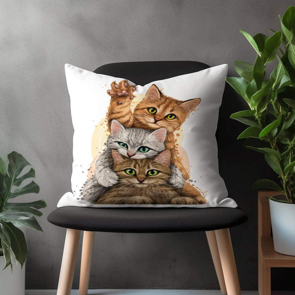 Cute Cat Pillow Cover, Kitty Cushion Case, Animal Living Room Decoration, Kitty Bedroom Throw Pillow Case, Cat Paw Decor