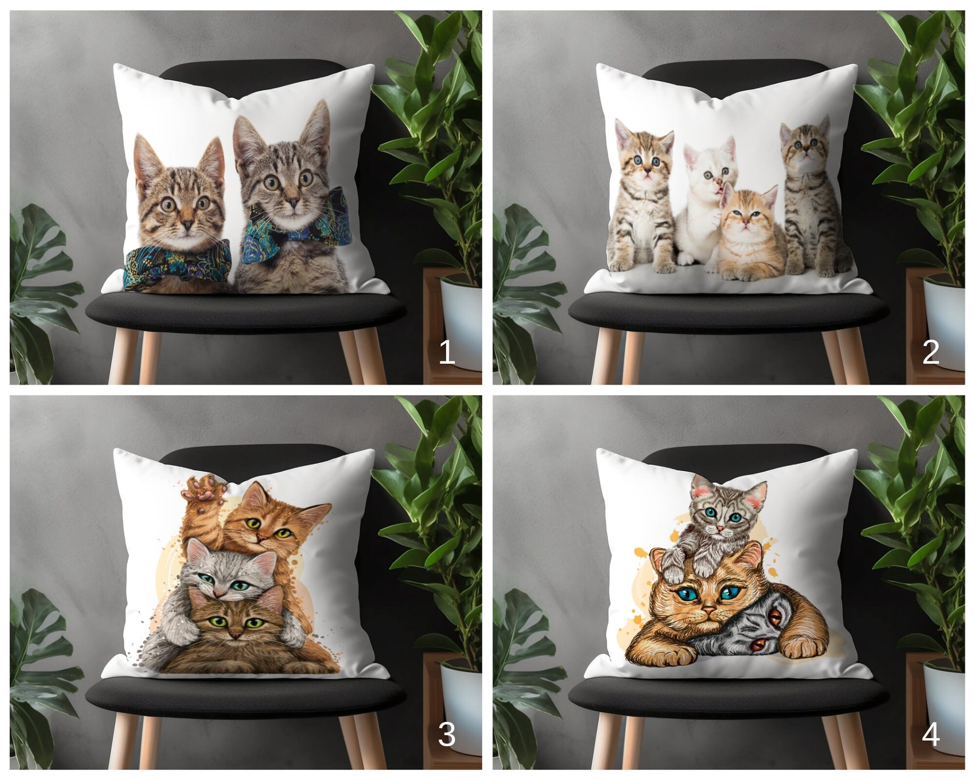 Cute Cat Pillow Cover, Kitty Cushion Case, Animal Living Room Decoration, Kitty Bedroom Throw Pillow Case, Cat Paw Decor