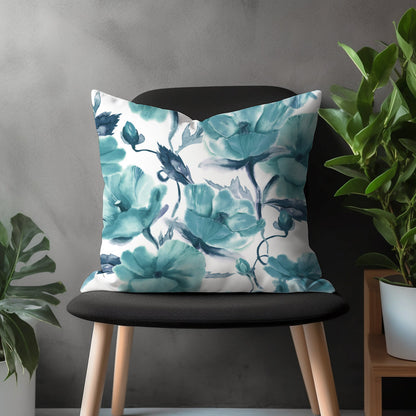 Turquoise Floral Pillow Cover, Geometric Modern Cushion Case, Teal Living Room Decoration, Emerald Bedroom Throw Pillow Case