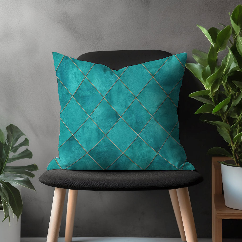 Turquoise Floral Pillow Cover, Geometric Modern Cushion Case, Teal Living Room Decoration, Emerald Bedroom Throw Pillow Case