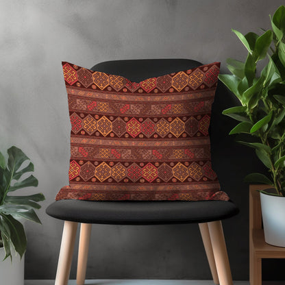 Aztec Southwestern Pillow Cover, Turkish Kilim Cushion Case, Traditional Farmhouse Decor, Terracotta Bedroom Throw Pillow, Ethnic Home Style