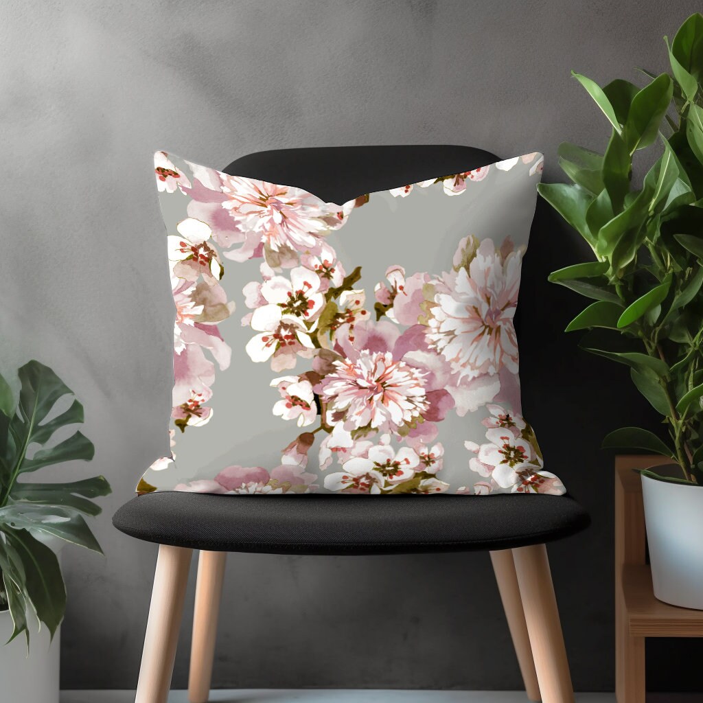 Floral Pillow Cover, Flower Pillow Euro Sham, Blossom Living Room Decor, Bouquet Bedroom Throw Pillow Case, Botanical Home Decor