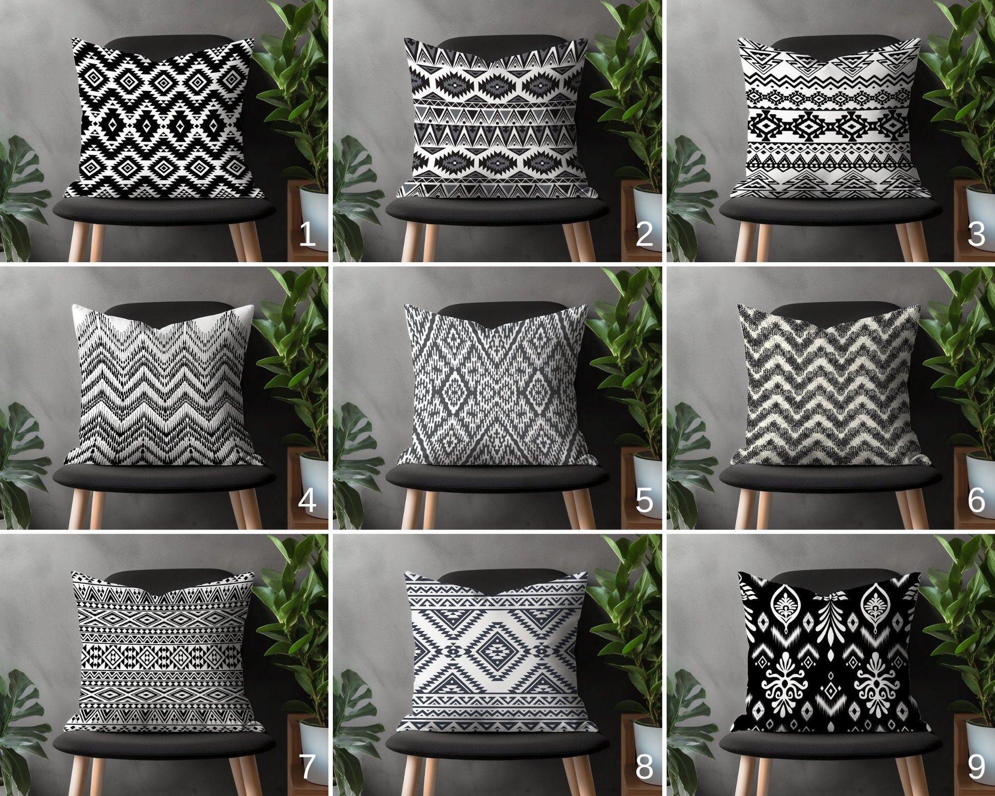 Black & White Southwestern Pillow Cover, Aztec Turkish Kilim Farmhouse Decoration, Rug Pattern Bedroom Throw Pillow Sham, Ethnic Home Decor