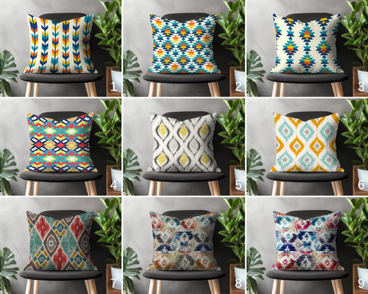 Ikat Geometric Pillow Cover, Diamond Cushion Case, Colorful Living Room Decoration, Boho Bedroom Throw Pillow Case, Arrow Pattern Home Decor