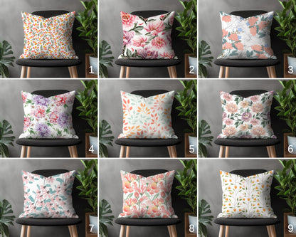 Spring Floral Pillow Cover, Boho Flowers Cushion Case, Bloomy Living Room Decoration, Bedroom Throw Pillow Case, Any Size Cushion Cover