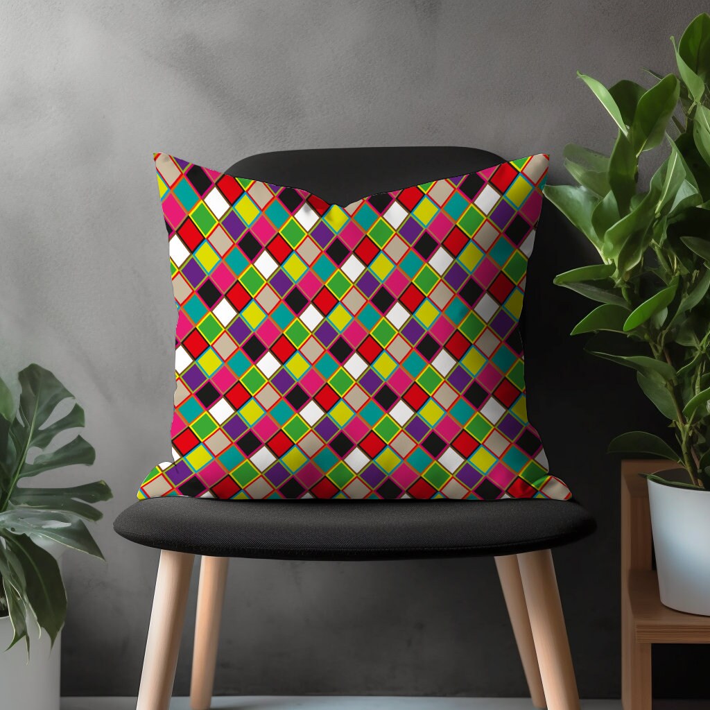 Abstract Retro Pillow Cover, Modern Colorful Cushion Case, Boho Living Room Decoration, Mid Century Modern Bedroom Throw Pillow Case