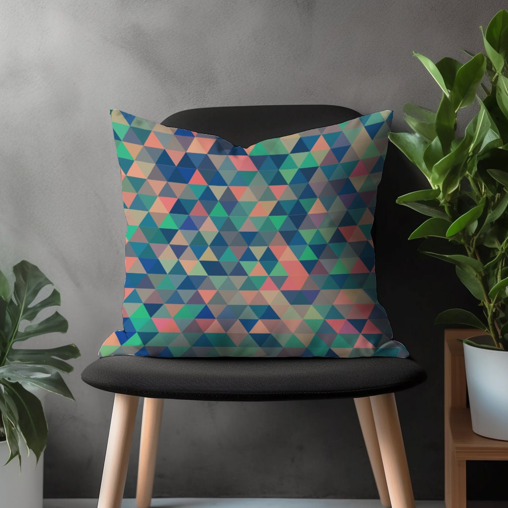 Retro Pillow Cover, Triangle Cushion Case, Minimalist Bedroom Decoration, Boho Home Decor, Colorful Living Room Concept, 18x18 20x20 Pillow