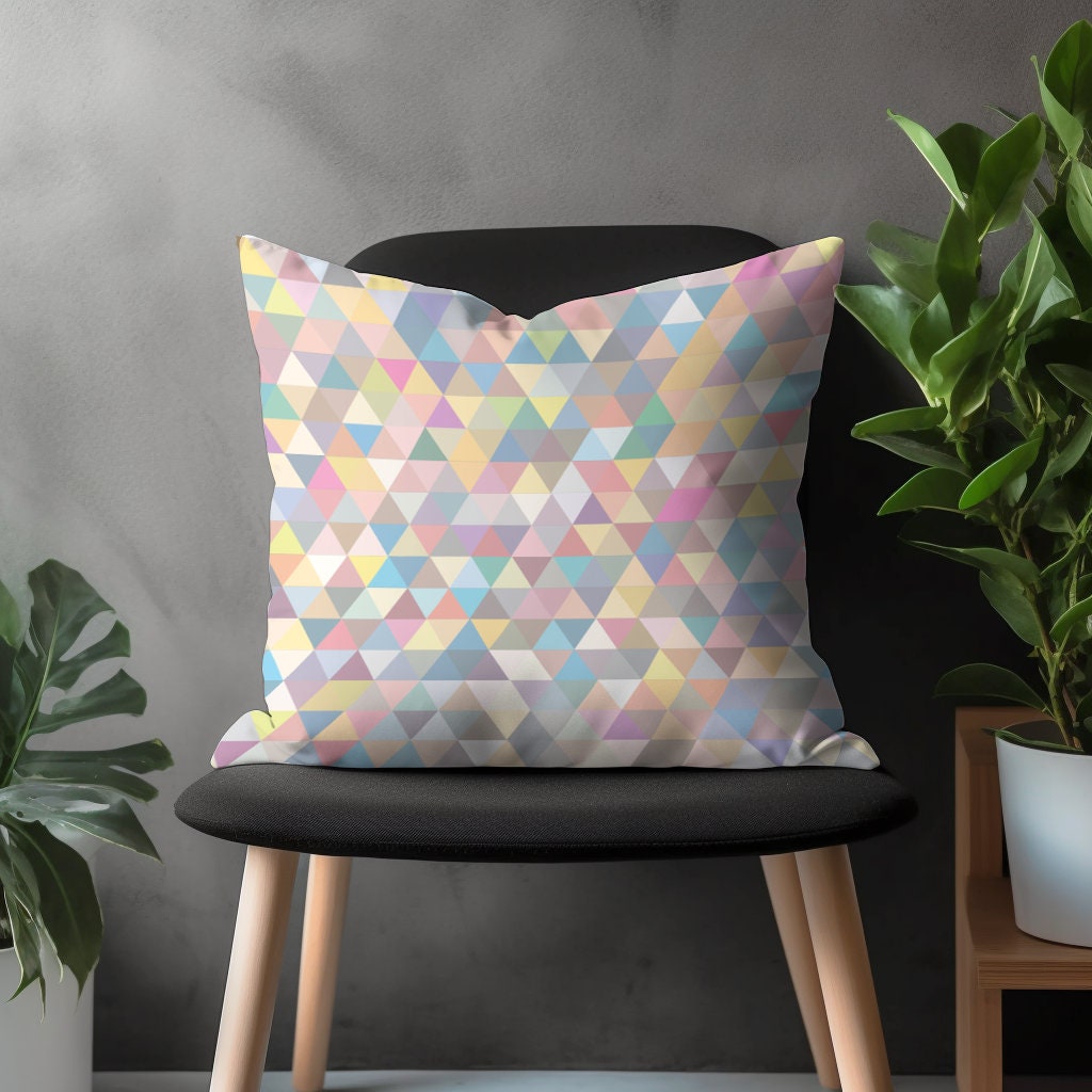 Retro Pillow Cover, Triangle Cushion Case, Minimalist Bedroom Decoration, Boho Home Decor, Colorful Living Room Concept, 18x18 20x20 Pillow